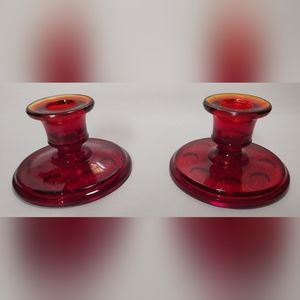 Pair vintage Imperial ruby red candle holders